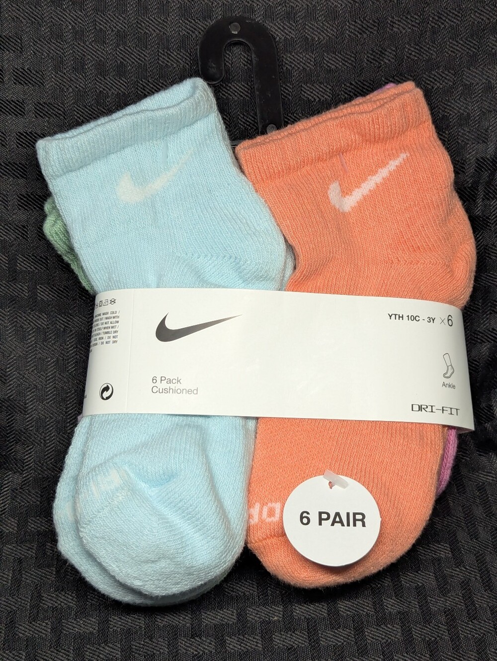 Nike Bright Cushioned Ankle Socks - 6 Pack Y10c-3Y.
